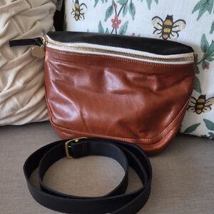 Clare V Two-Tone Leather Belt Bag Fanny Pack in Brown & Black
